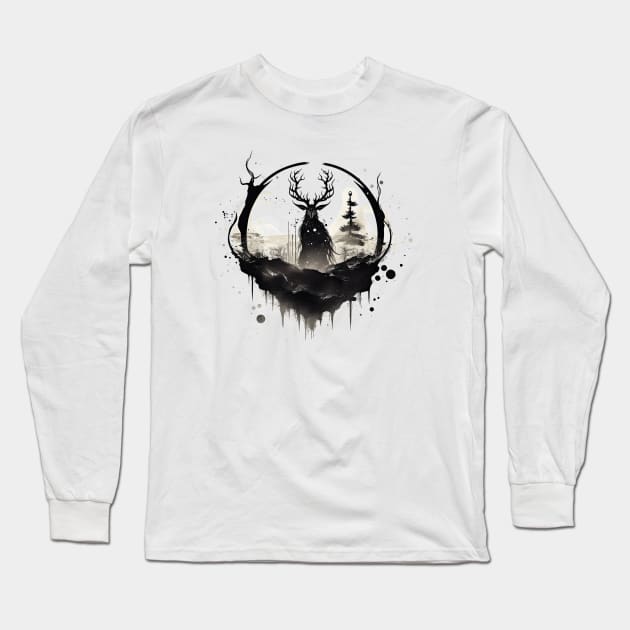 Sacred Stag, Ragnarok Long Sleeve T-Shirt by MythicLegendsDigital